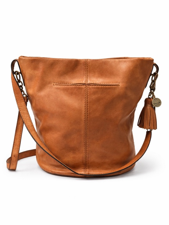 The Sak Leather Bucket Bag Cognac Brown Crossbody Tassel Boho Slouchy - Picture 2 of 4